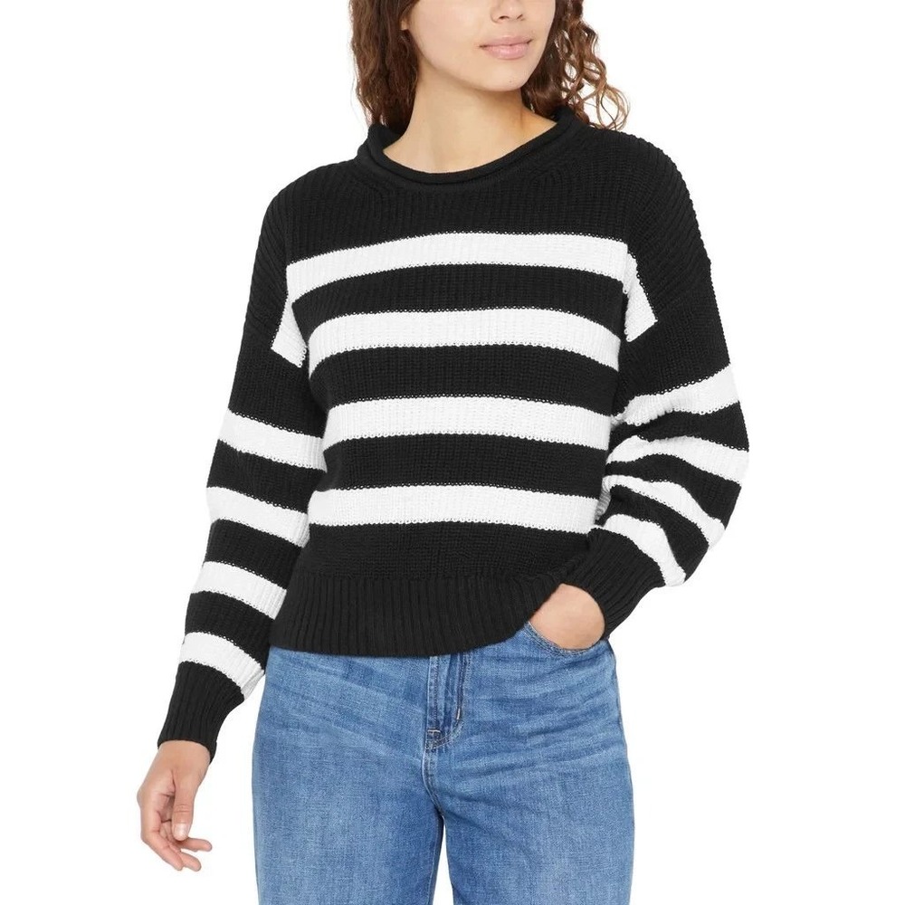 NWT GAP Women's XL Black White Striped Shaker Stitch Sweater 100% Cotton